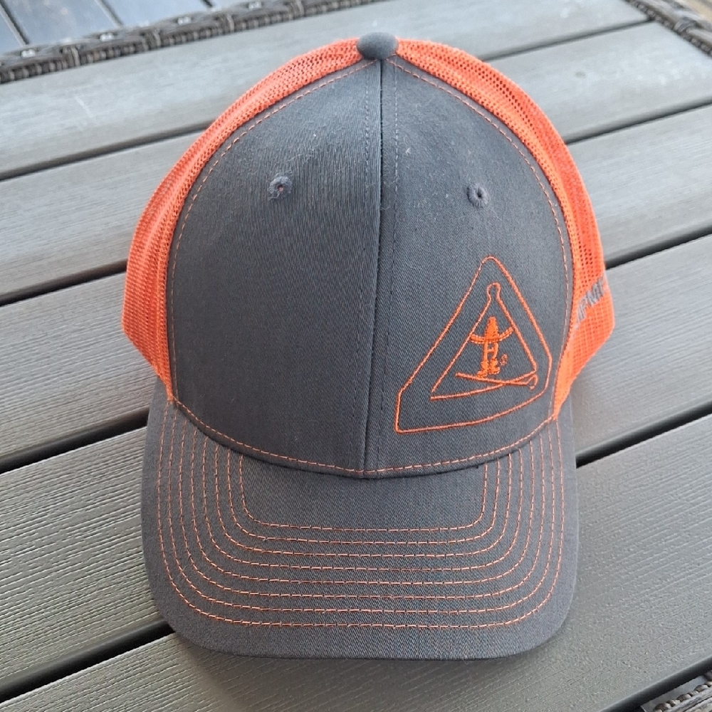 Gray and Orange Trucker Cap with Embroidered Logo